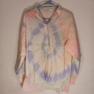 NWOT SHEIN Womens Tye Dye Design Button Up Lightweight Shirt Size LRG